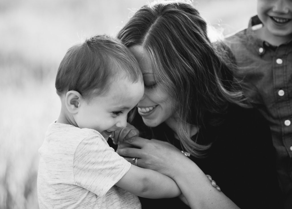 Black and White portrait mom and son