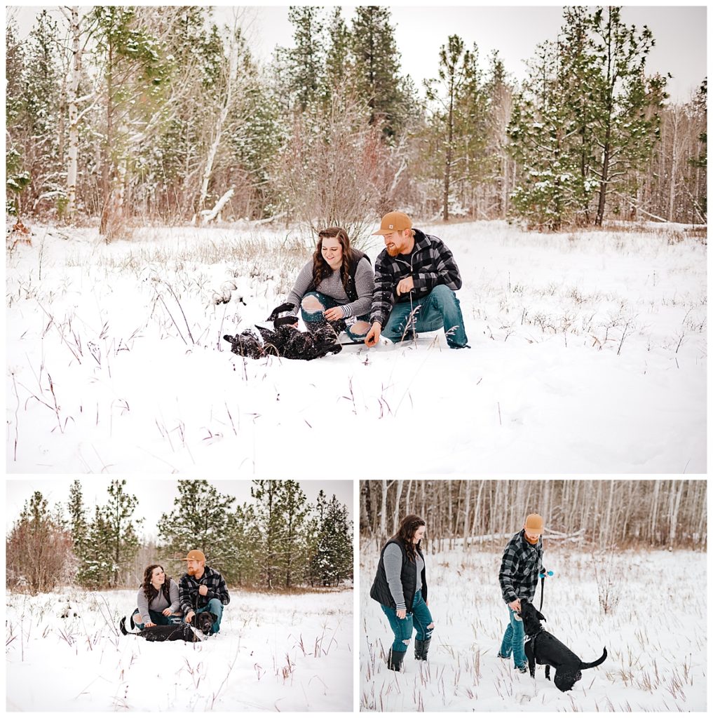 Winter engagement photo with dogs