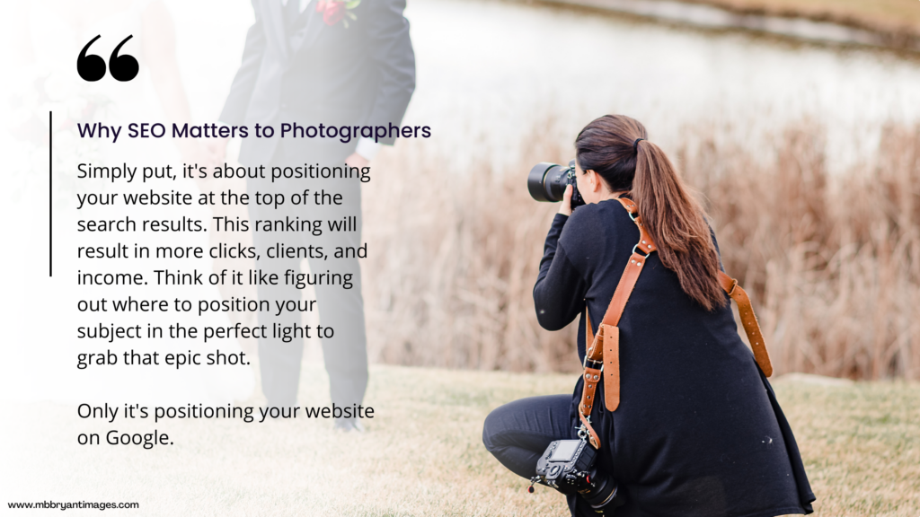 What is SEO for photographers quote over wedding photo