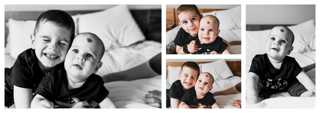 in home photos with kids on bed together