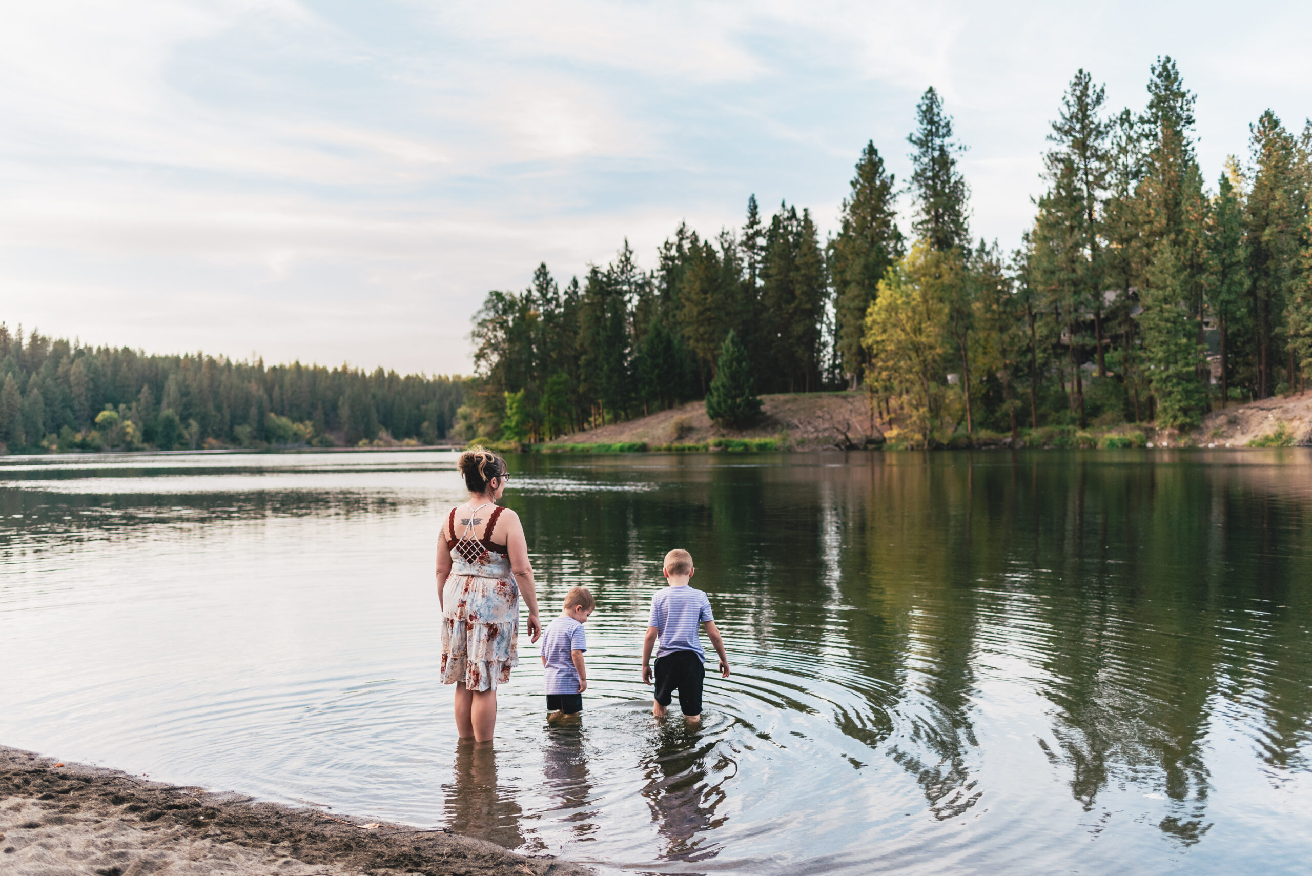 Family Photos Standing in River