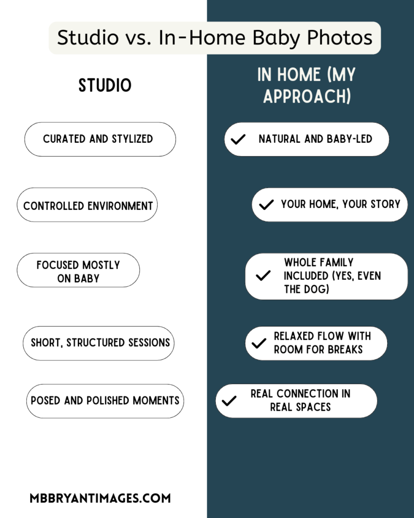 The difference between studio and inhome professional baby photos